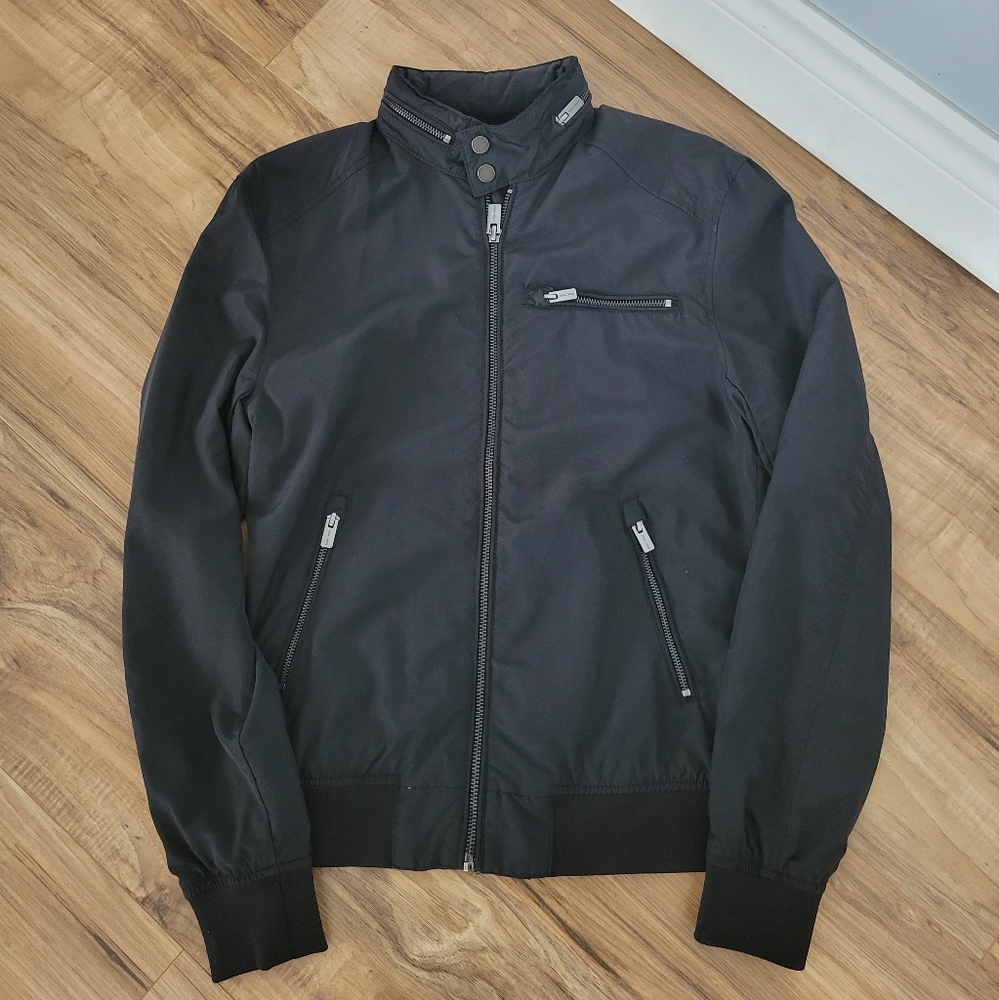 H&M Mens Casual Black Zipper Bomber Jacket Size XS (30R -32R)